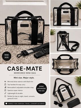 case-mate Mirrored Mini Bag — Silver with Black Trim